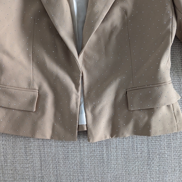 New Zara embellished rhinestone semi dropped blazer beige tan neutral sparkle - Picture 8 of 15